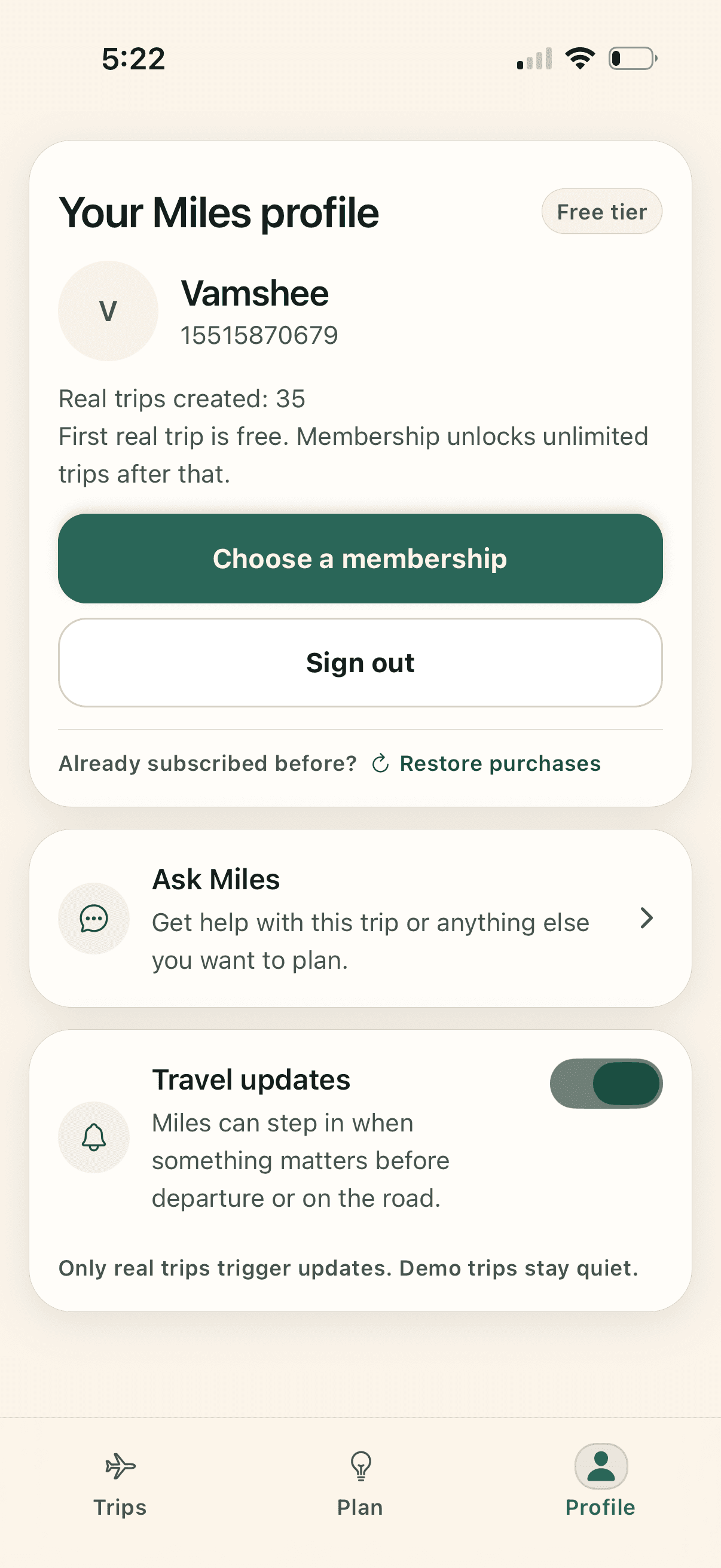 Miles onboarding flow